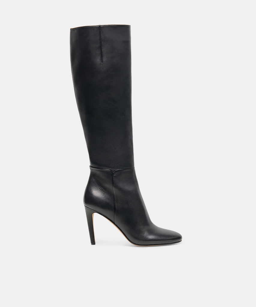 HEYES Black Leather Knee-High Stiletto Heeled Boots | Dolce Vita