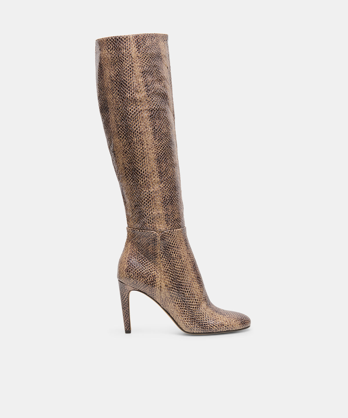 HEYES Snake Tan Embossed Leather Knee-High Stiletto Heeled Boots | Dolce Vita