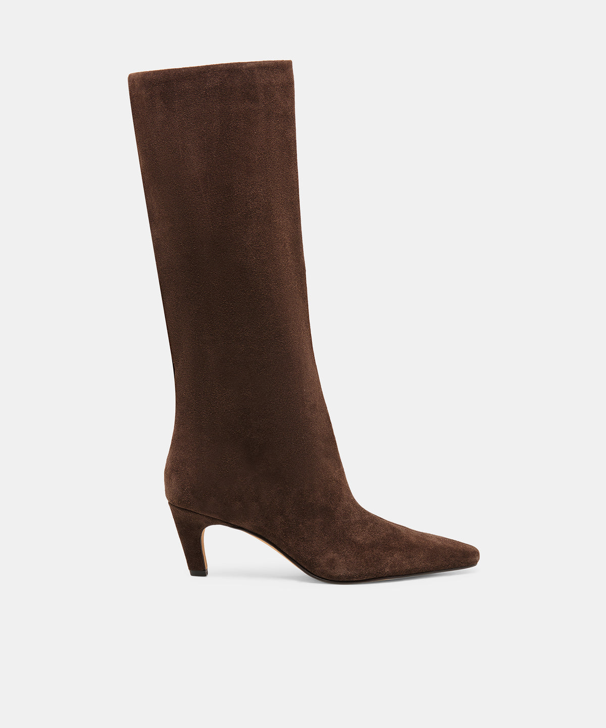 JAZMIN Espresso Suede Sculptural Kitten-Heel Knee-High Boots | Dolce Vita