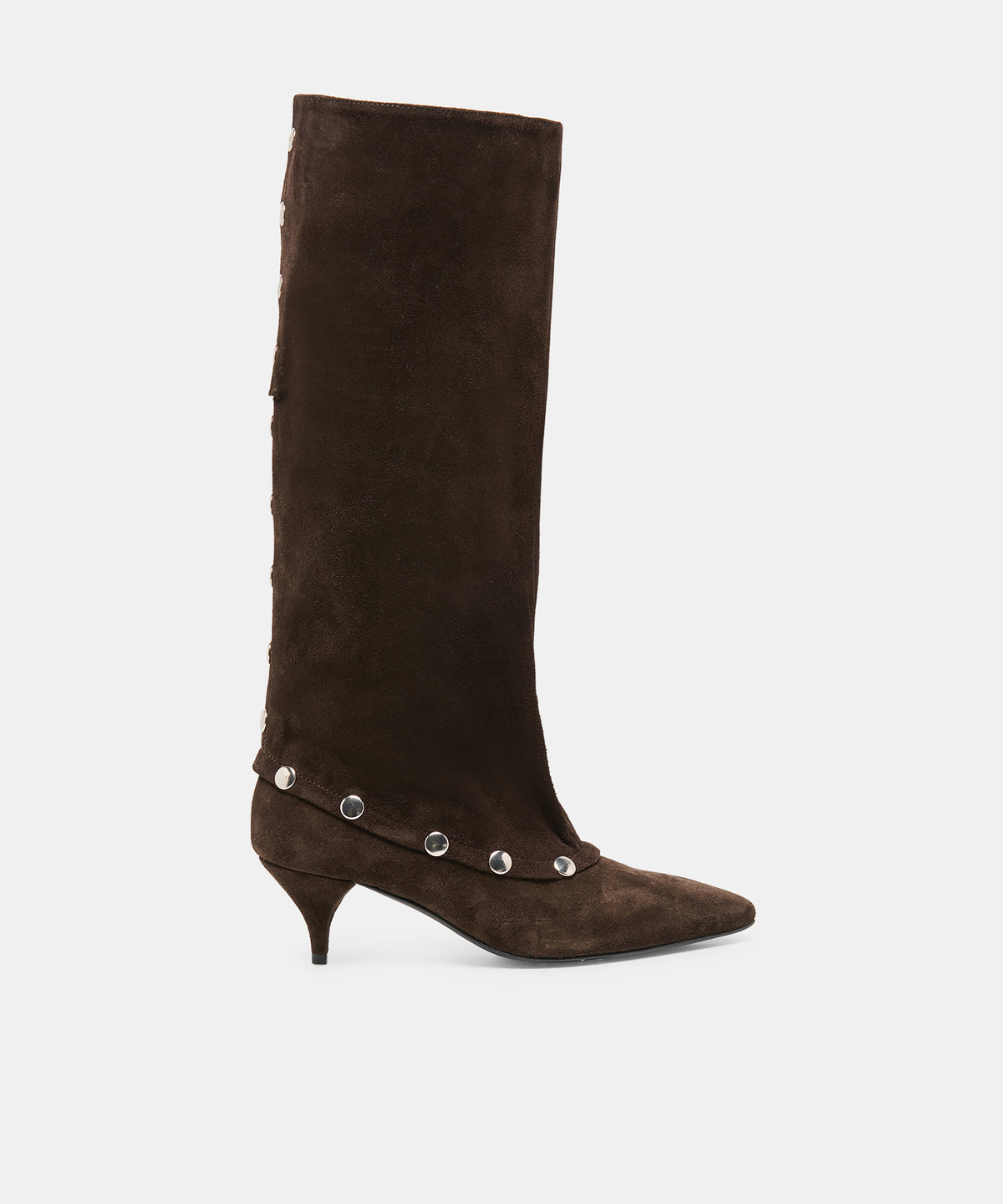 KERA Dk Brown Suede Pointed Toe Knee-High Kitten Heel Boots | Dolce Vita