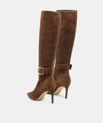 KINZY NARROW CALF BOOTS DK BROWN SUEDE