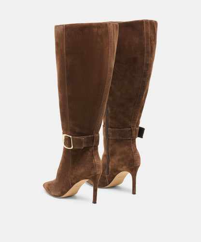 KINZY EXTRA WIDE CALF BOOTS DK BROWN SUEDE