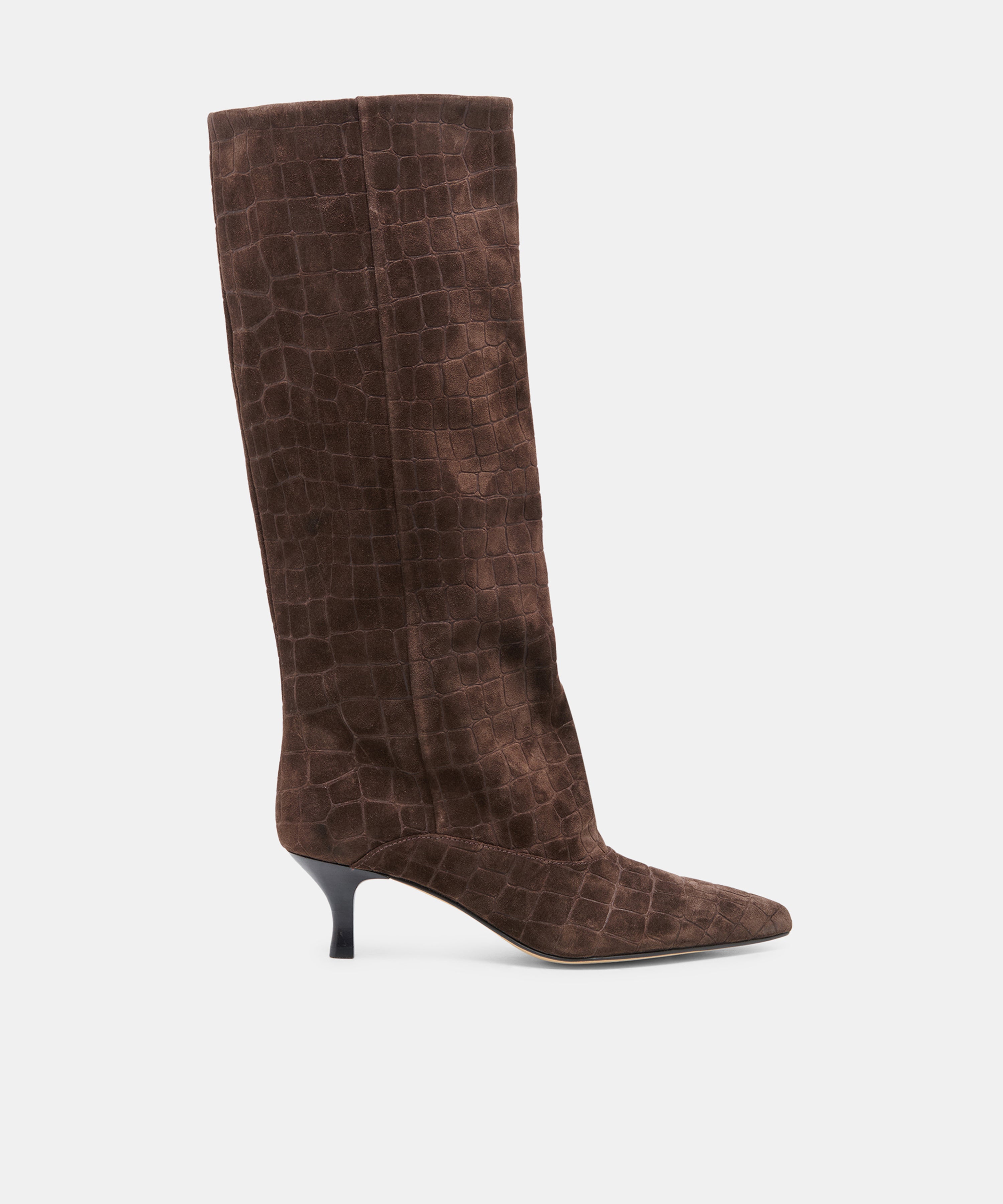Roxla Dk Chocolate Croco Embossed Leather Boots | Dolce Vita