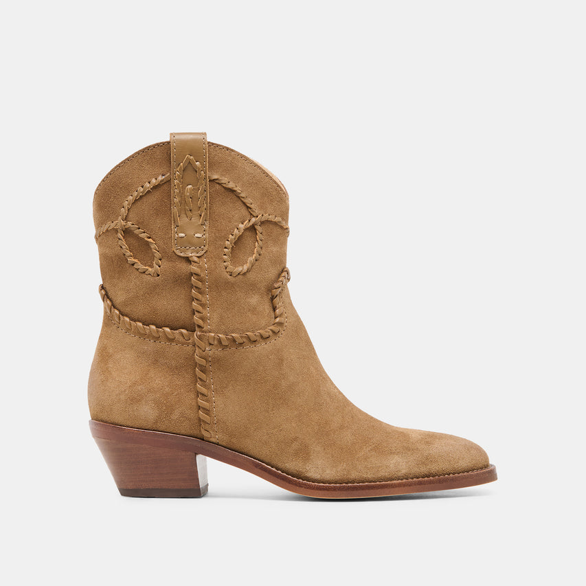 RUDO Lt Brown Suede Western Pointed-Toe Ankle Boots | Dolce Vita