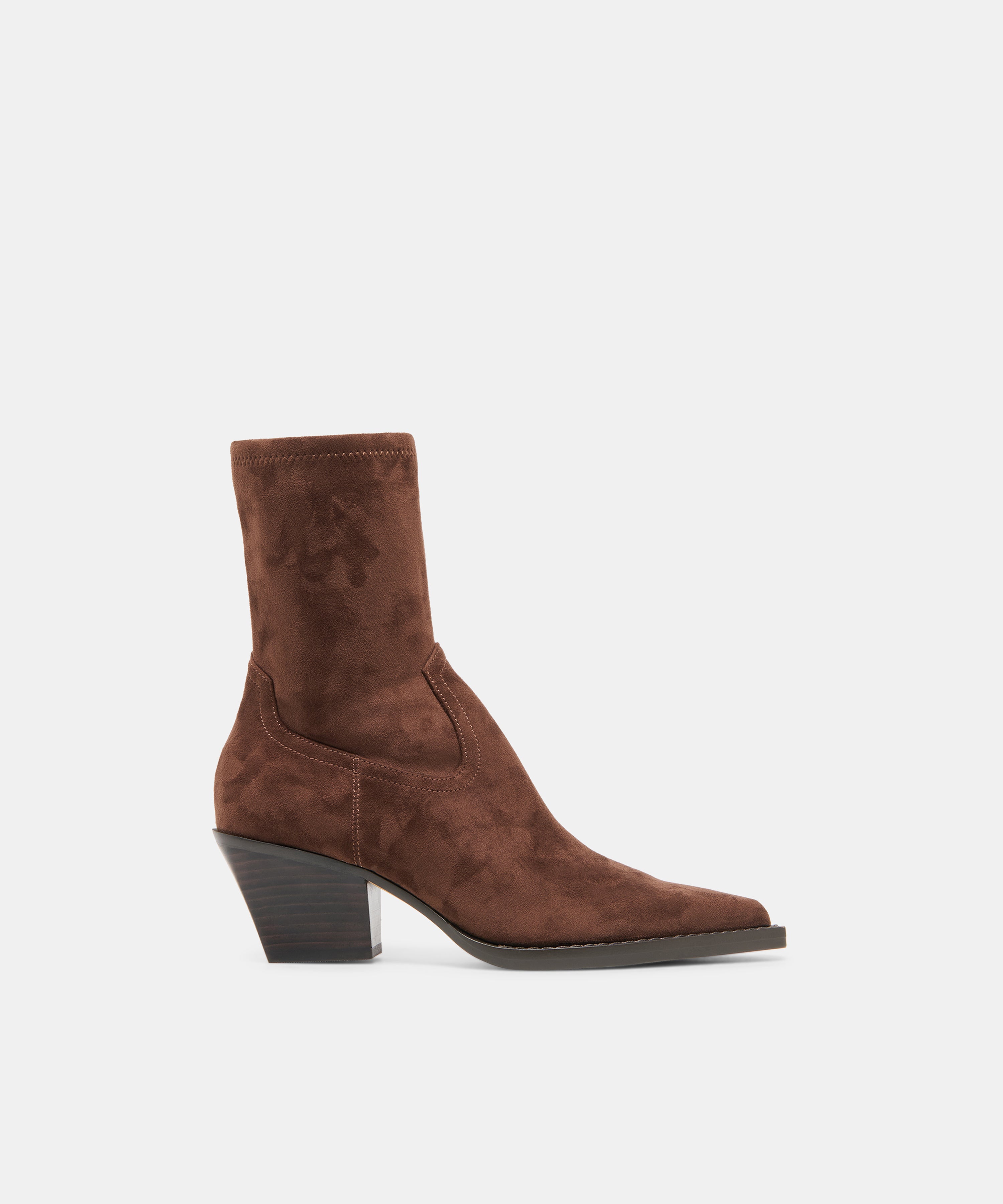 RUTGER Dk Brown Stella Suede Mid-Ankle Block-Heel Boots | Dolce Vita