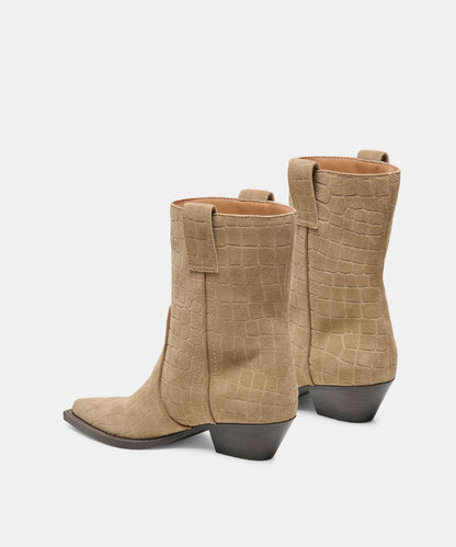 RYEN BOOTIES TAUPE EMBOSSED SUEDE