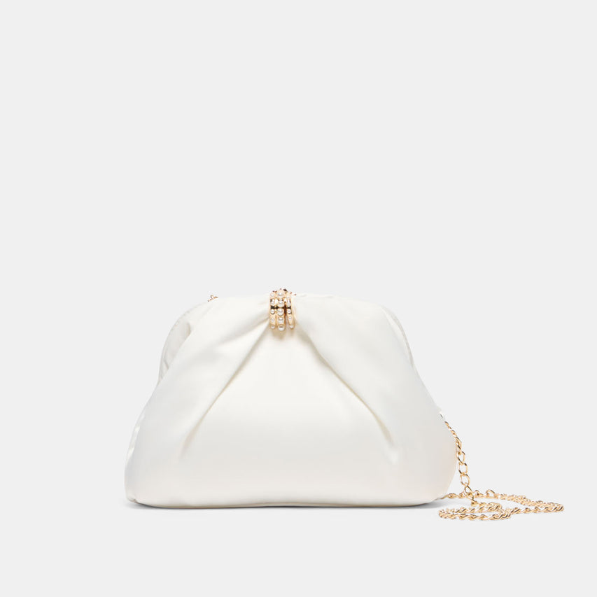 GLEAM White Satin Bridal Clutch | Dolce Vita