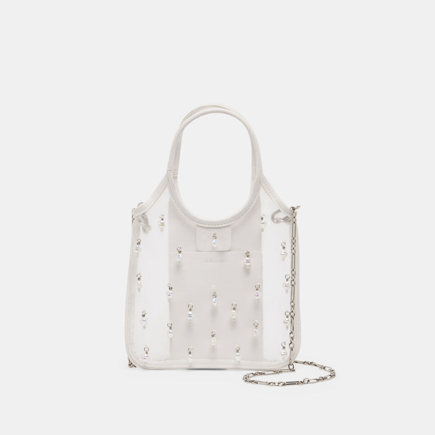 SYLVENE PEARL White Mesh Removable Crossbody Handbag | Dolce Vita