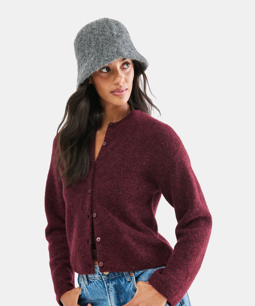 EYELASH BUCKET HAT DARK HEATHER GREY