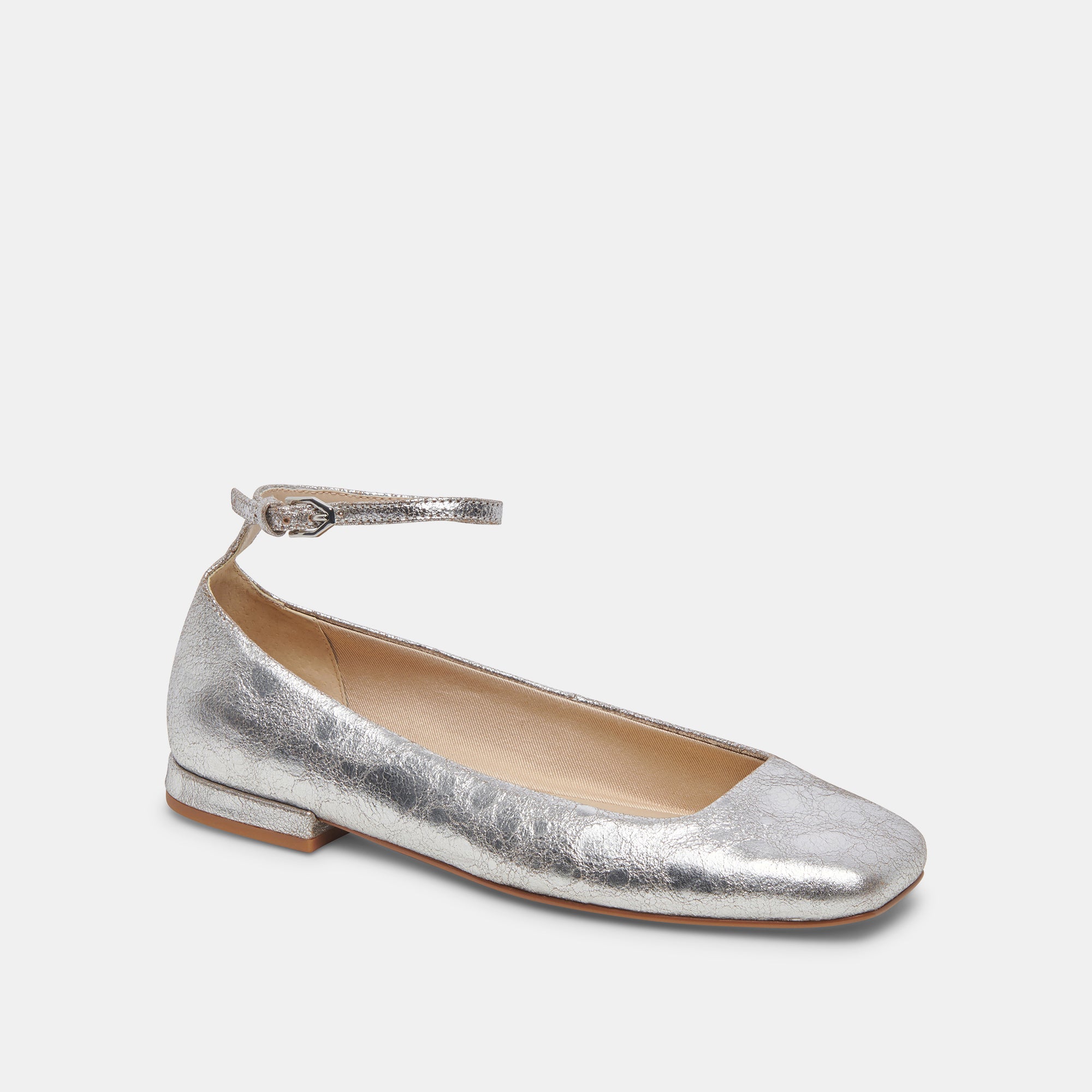 ASHYA Ballet Flats Silver Distressed Leather