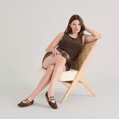 BAYLEE GROMMET BALLET FLATS DK BROWN PERFORATED SUEDE