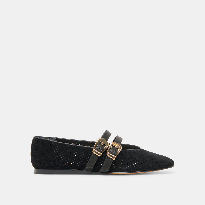 BAYLEE BALLET FLATS ONYX PERFORATED SUEDE – Dolce Vita