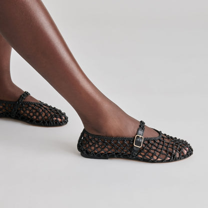 CLAIR BALLET FLATS BLACK WOVEN LEATHER