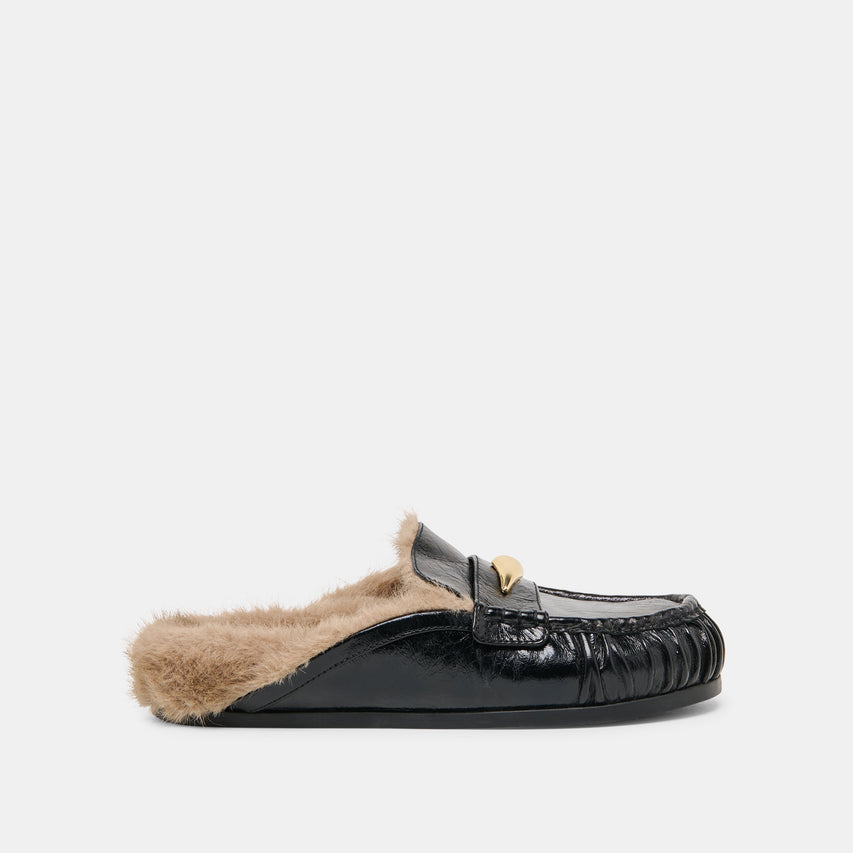 JODERO PLUSH FLATS BLACK LEATHER