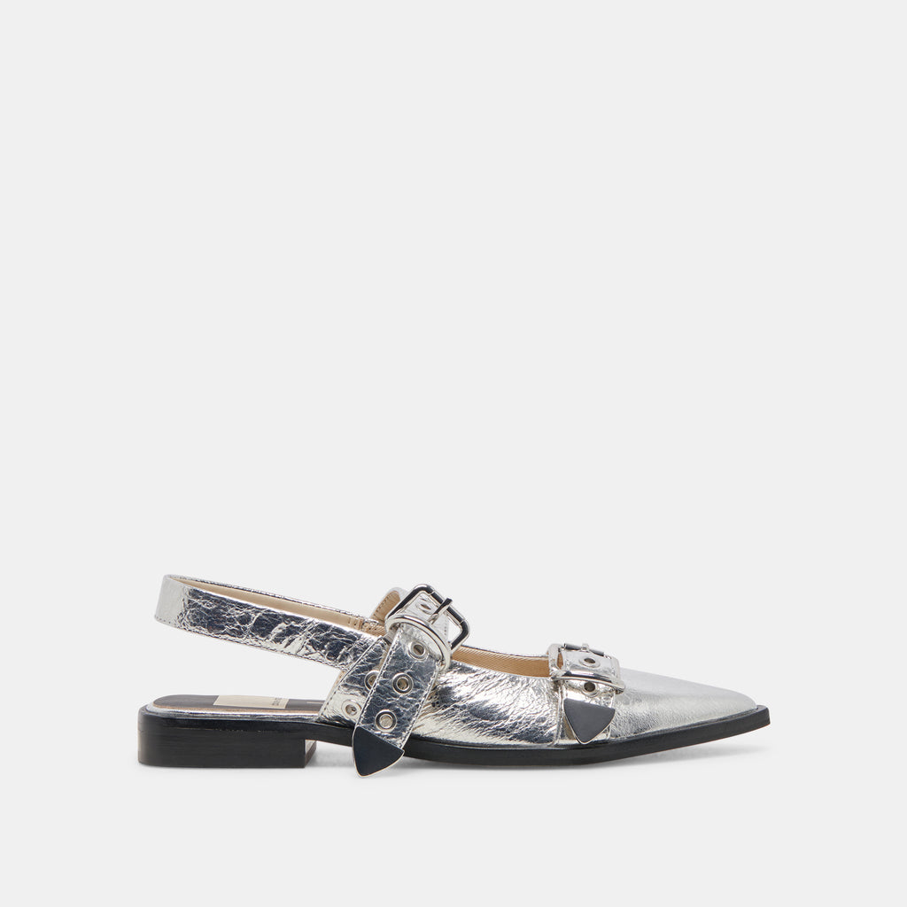 LABELL FLATS SILVER DISTRESSED LEATHER - image 1