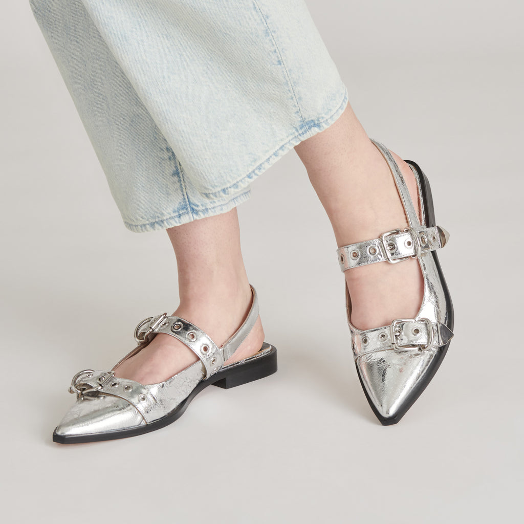 LABELL FLATS SILVER DISTRESSED LEATHER - image 2
