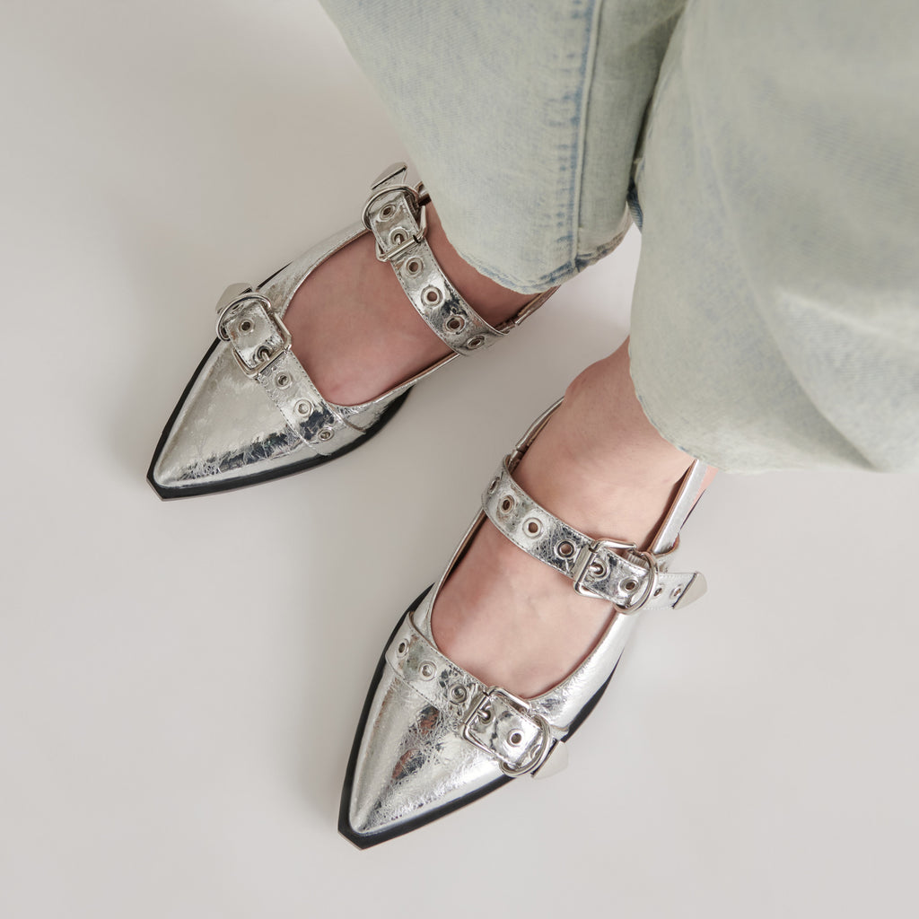 LABELL FLATS SILVER DISTRESSED LEATHER - image 4