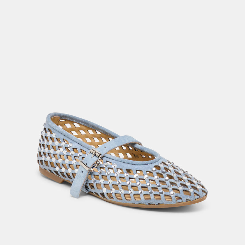 MAVIN RHINESTONE BALLET FLATS BLUE SUEDE