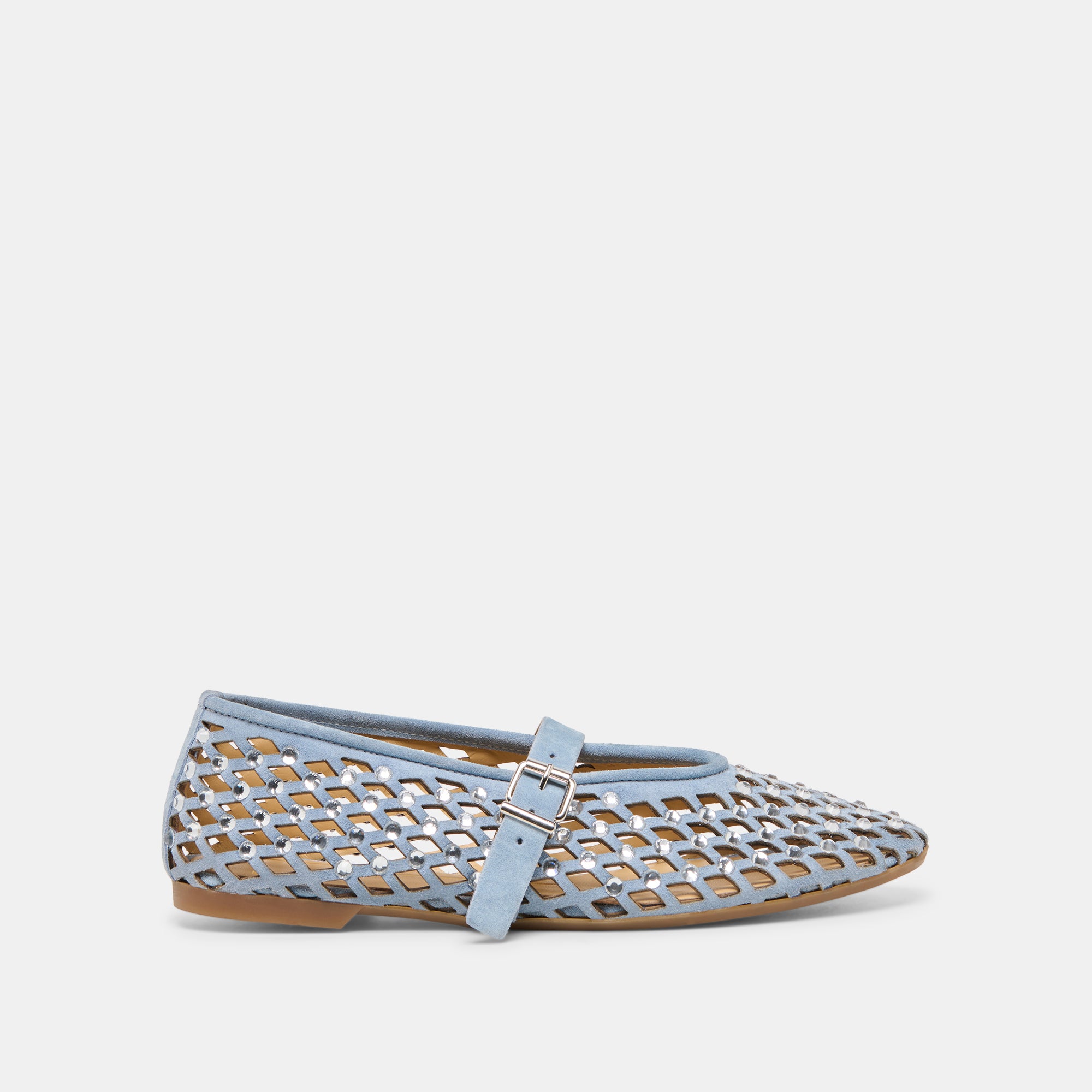 Mavin Rhinestone Blue Suede Ballet Flat | Dolce Vita