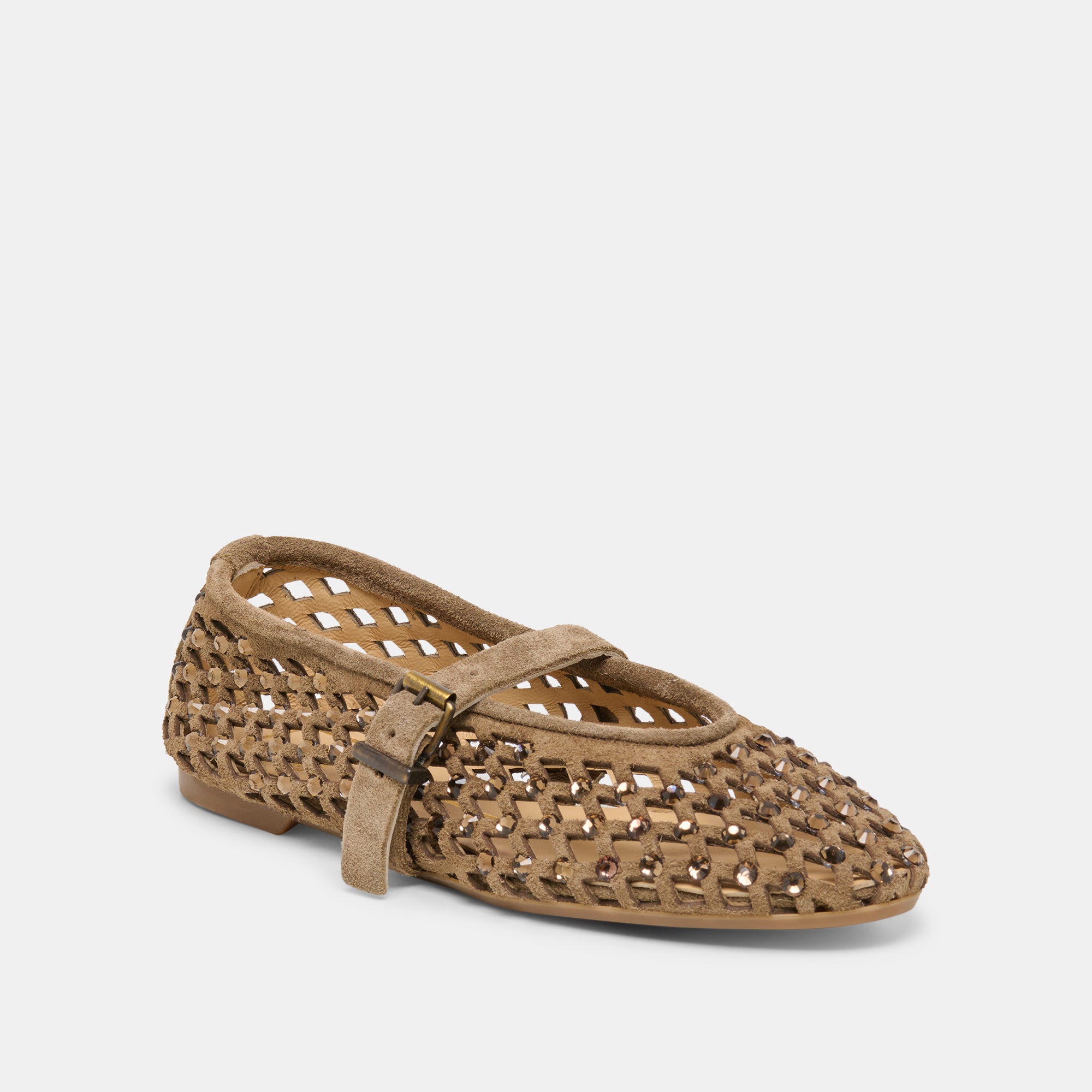 MAVIN RHINESTONE BALLET FLATS TAUPE SUEDE