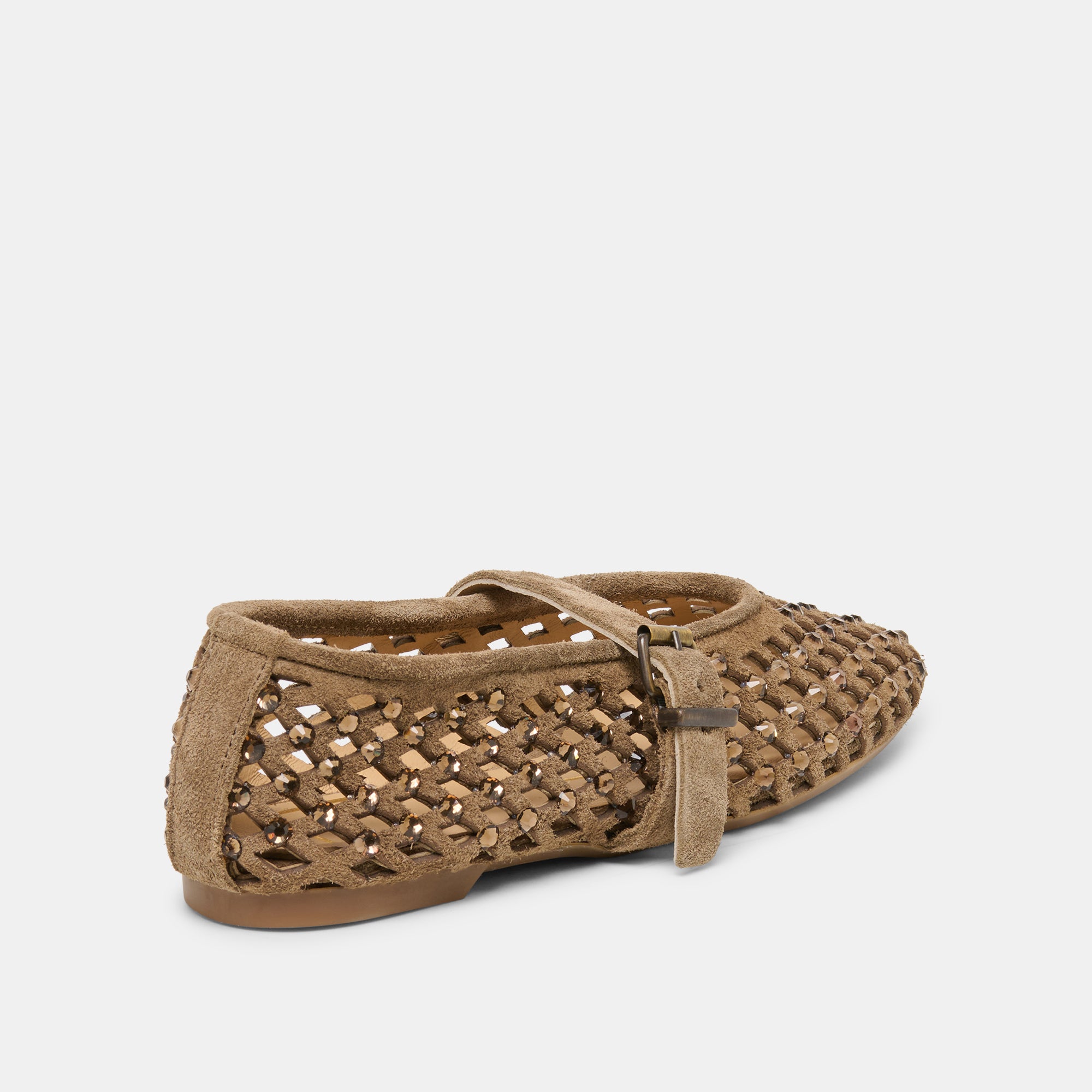MAVIN RHINESTONE BALLET FLATS TAUPE SUEDE