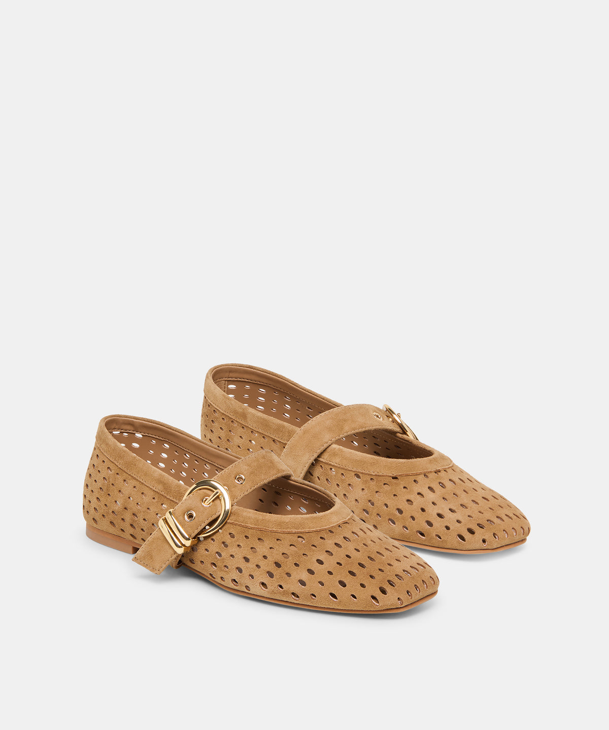 MIKEL BALLET FLATS LT BROWN PERFORATED SUEDE - view 2
