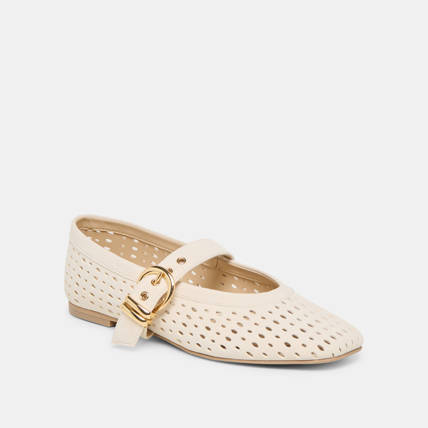 MIKEL BALLET FLATS LT BROWN PERFORATED SUEDE