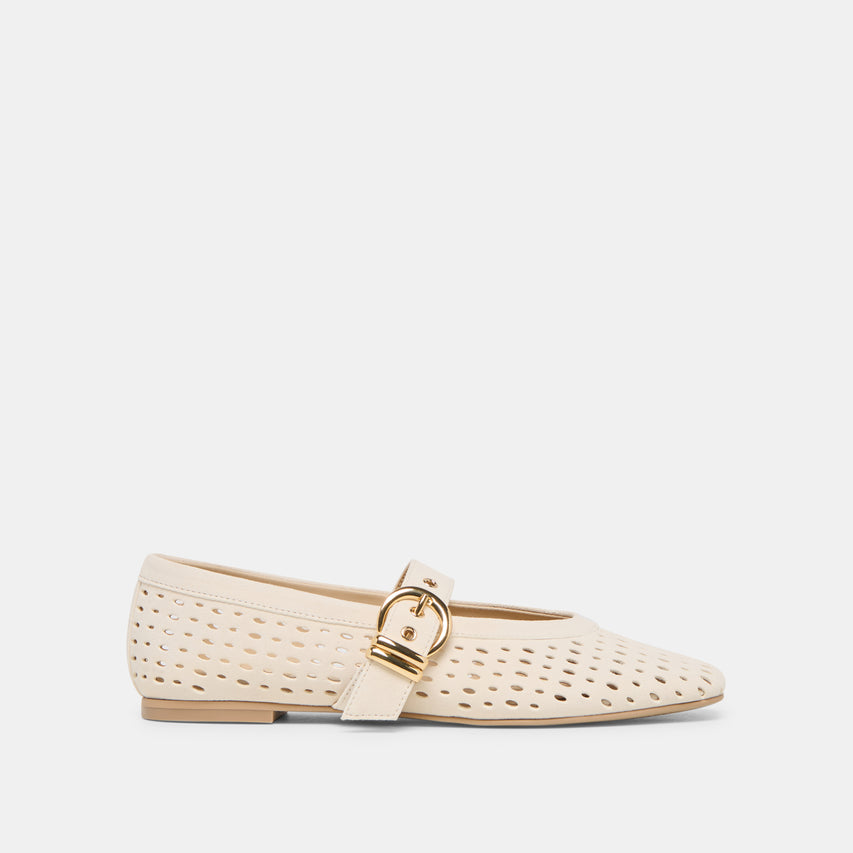 MIKEL BALLET FLATS LT BROWN PERFORATED SUEDE