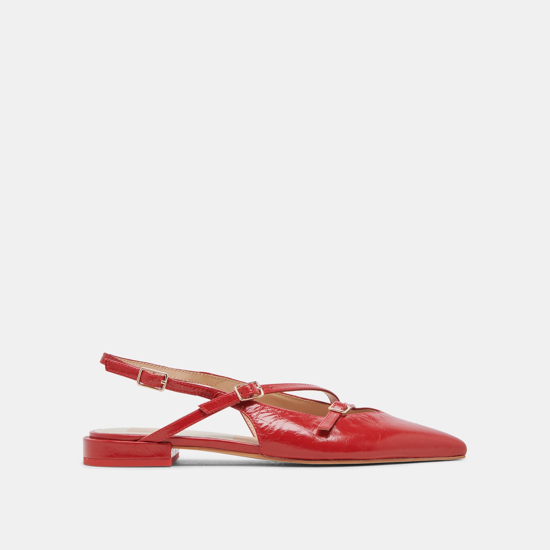 Dolce Vita Red Pointy Booties PAMLA FLATS RED CRINKLE PATENT