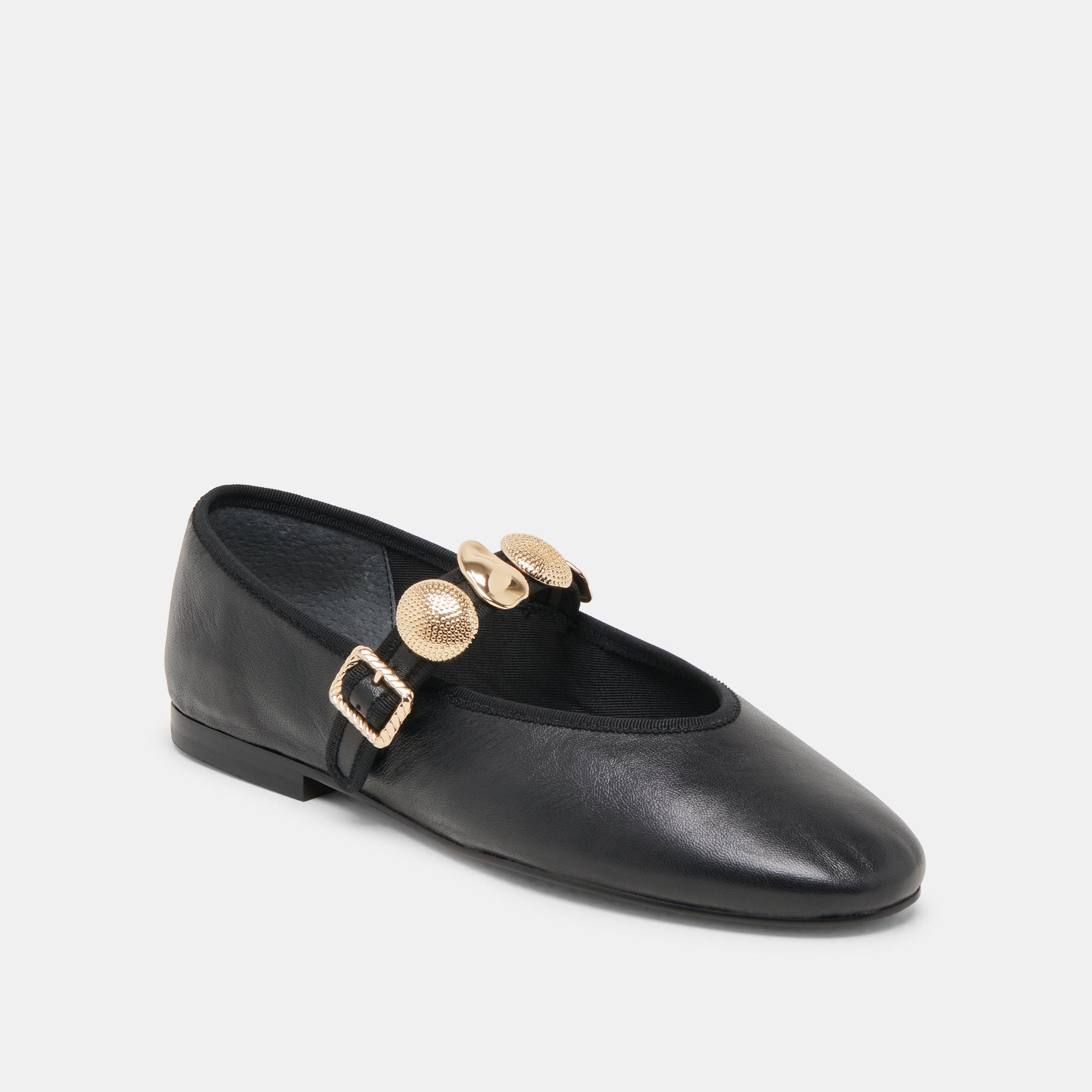 RELAN WIDE BALLET FLATS BLACK LEATHER