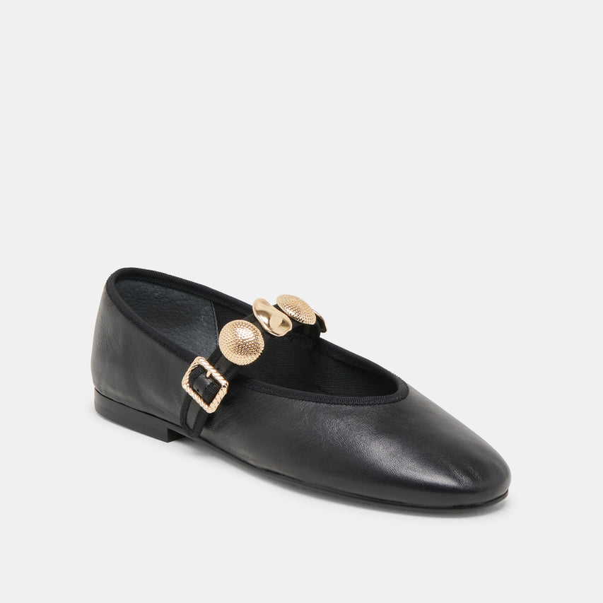 RELAN WIDE BALLET FLATS BLACK LEATHER