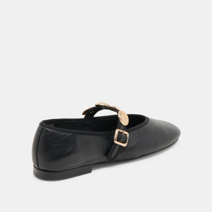 RELAN WIDE BALLET FLATS BLACK LEATHER