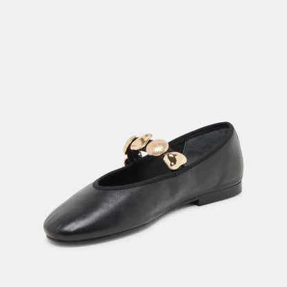 RELAN WIDE BALLET FLATS BLACK LEATHER