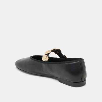 RELAN WIDE BALLET FLATS BLACK LEATHER