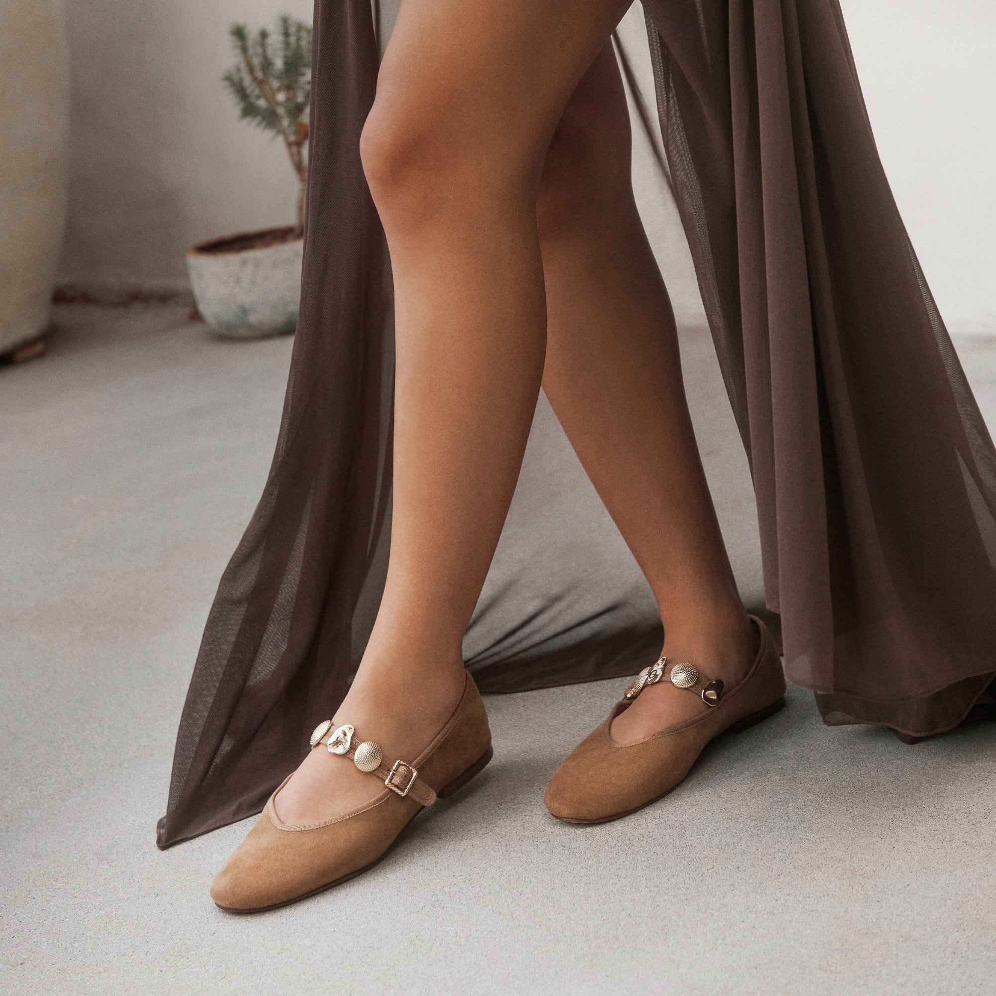 RELAN BALLET FLATS LT BROWN SUEDE