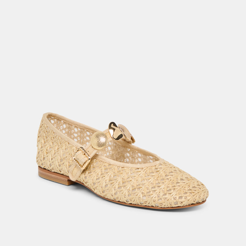 RELAN BALLET FLATS NATURAL CROSS HATCH RAFFIA