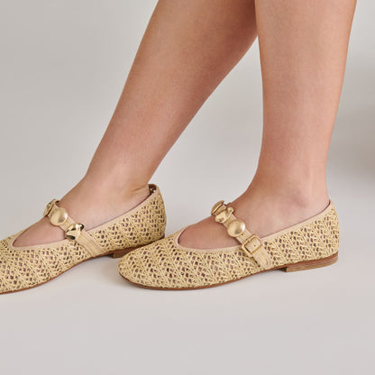 RELAN BALLET FLATS NATURAL CROSS HATCH RAFFIA