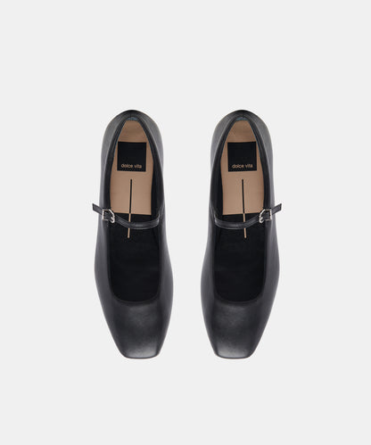 REYES WIDE BALLET FLATS BLACK LEATHER
