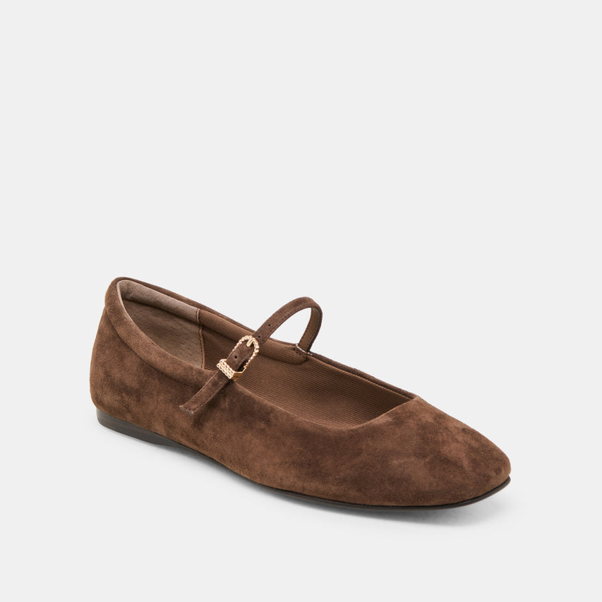 REYES WIDE BALLET FLATS DK BROWN SUEDE