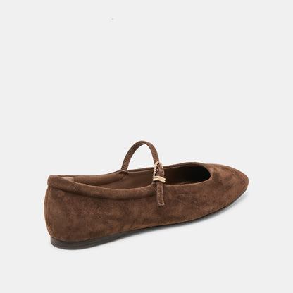 REYES WIDE BALLET FLATS DK BROWN SUEDE