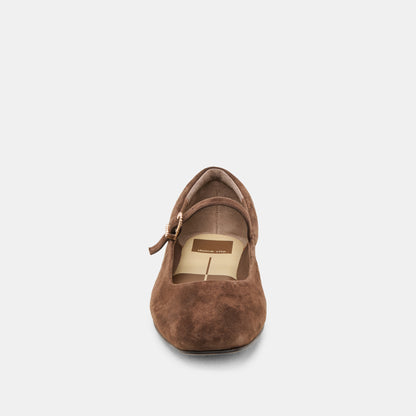 REYES WIDE BALLET FLATS DK BROWN SUEDE