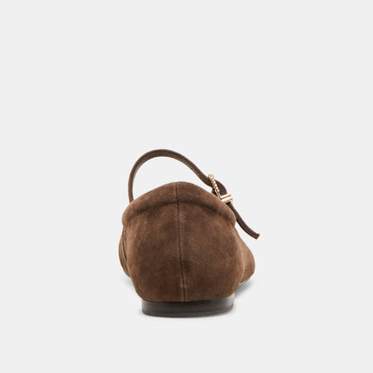 REYES WIDE BALLET FLATS DK BROWN SUEDE