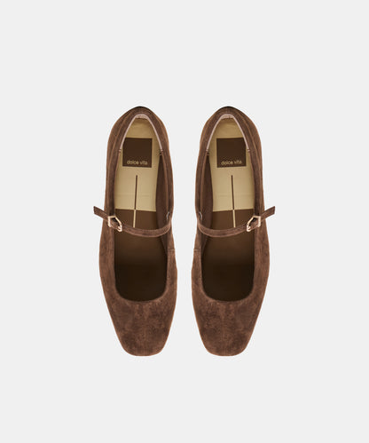 REYES BALLET FLATS DK BROWN SUEDE