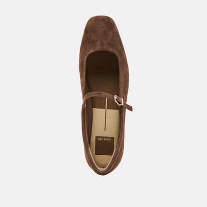 REYES WIDE BALLET FLATS DK BROWN SUEDE