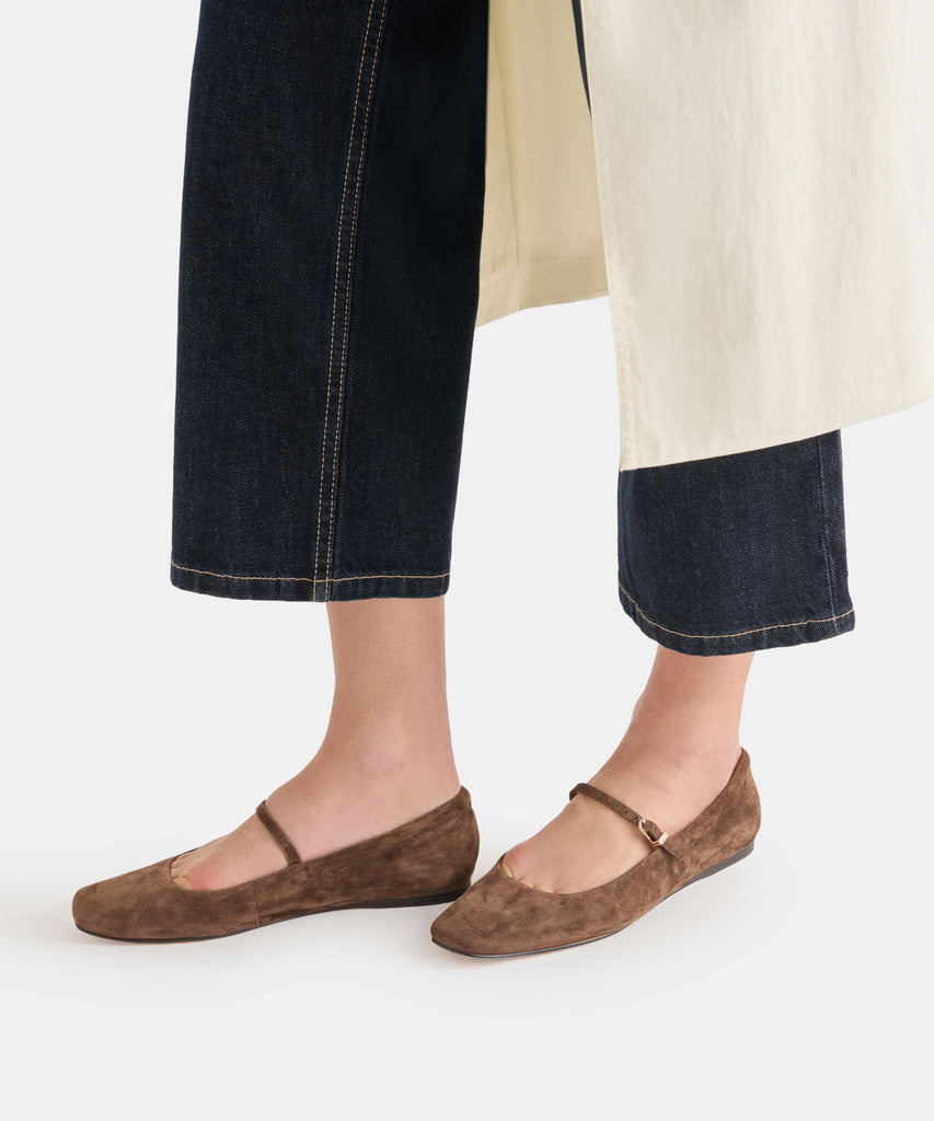 REYES BALLET FLATS DK BROWN SUEDE