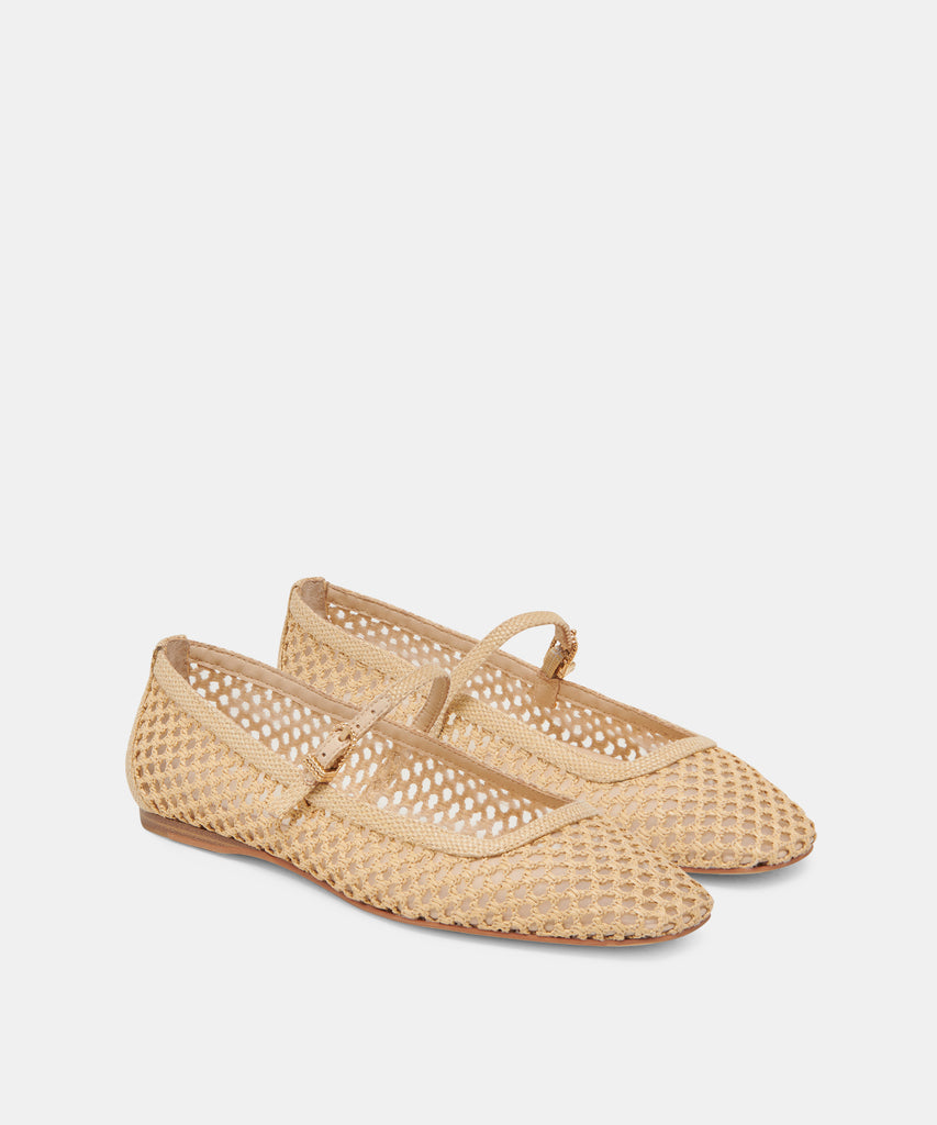 REYES WIDE BALLET FLATS LT NATURAL WOVEN RAFFIA