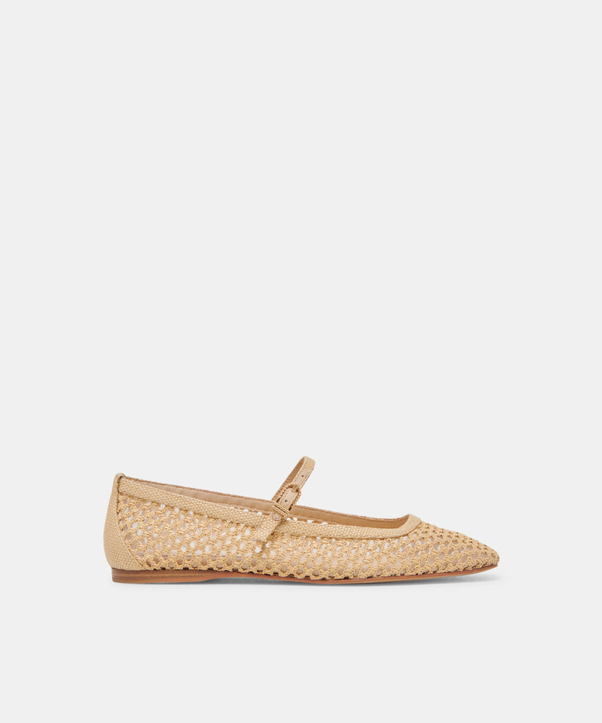 REYES Lt Natural Woven Raffia Mary-Jane Ballet Flats | Dolce Vita