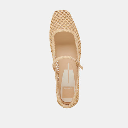 REYES WIDE BALLET FLATS LT NATURAL WOVEN RAFFIA