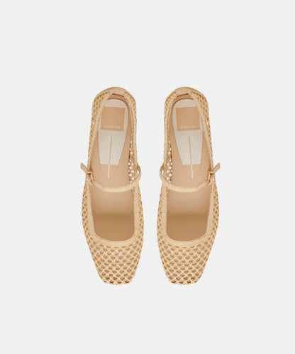 REYES WIDE BALLET FLATS LT NATURAL WOVEN RAFFIA
