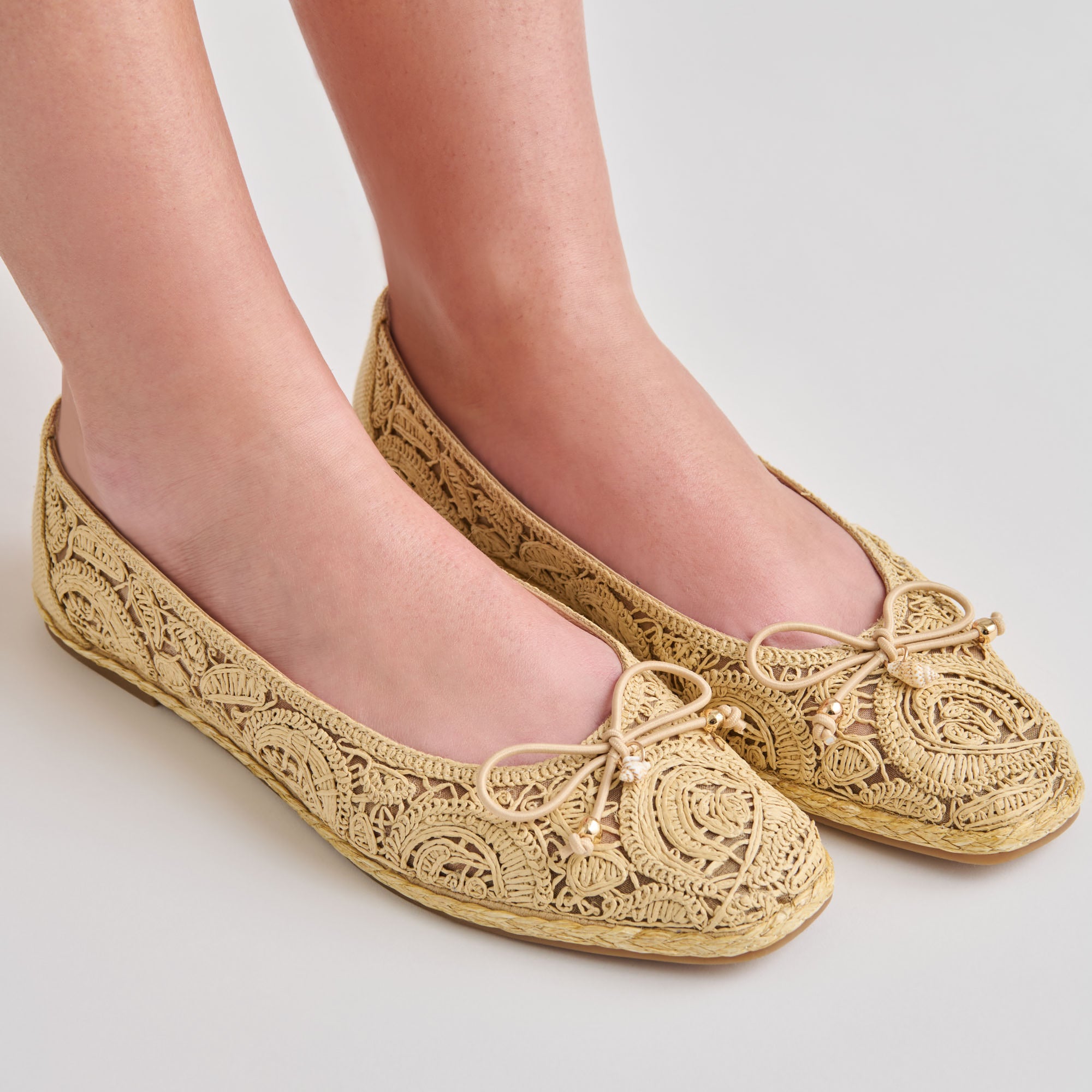 TIANNA BALLET FLATS LT NATURAL RAFFIA LACE